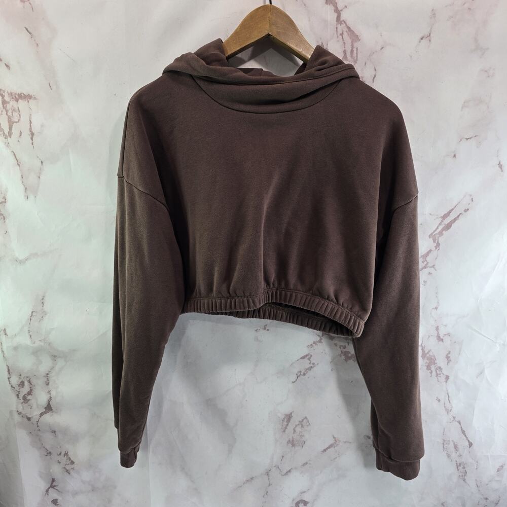 Naked Wardrobe Hoodie Womens Large Brown Pullover Crop Elastic Synch Chocolate